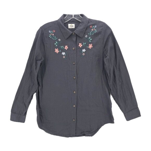 MARINE LAYER Gray Button Up Long Sleeve Shirt Floral Embroidered Size SMALL - Picture 2 of 9